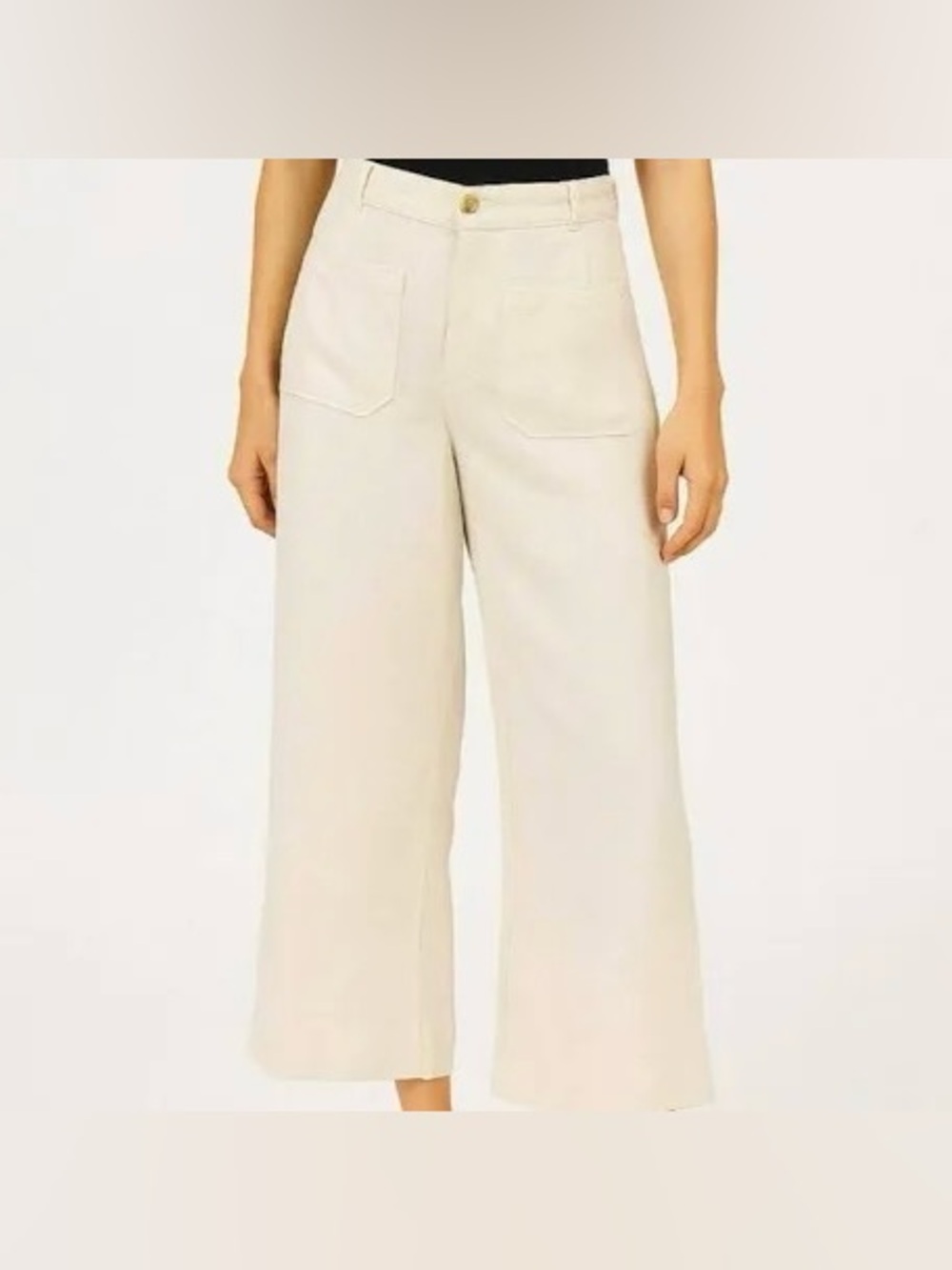 Velvet Heart Alyx Corduroy Front Patch Pocket Wide Leg Cream Ankle Pants